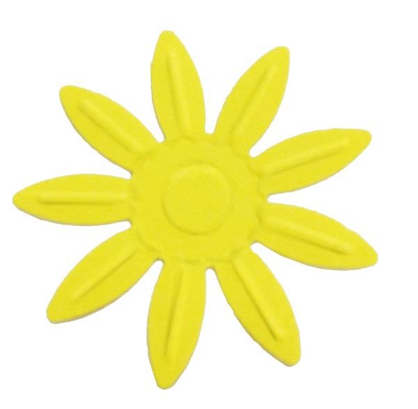 A yellow flower-shaped object with eight petals.
