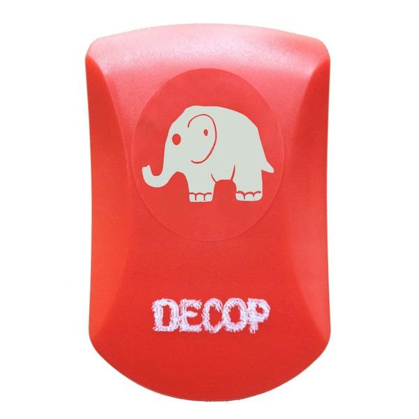 The image is a red object with a white elephant graphic and the word "DECOP" written on it.