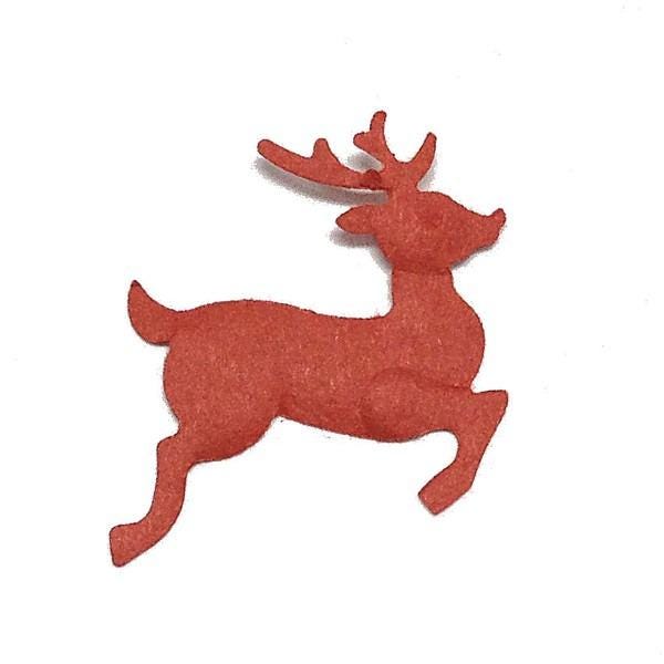 A red silhouette of a reindeer or deer-like animal.