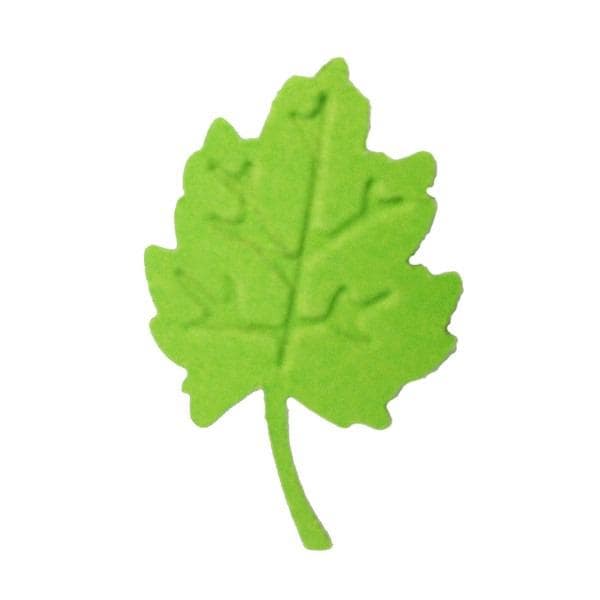 A green leaf-shaped object is shown against a white background.