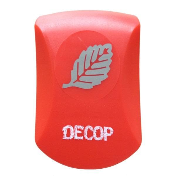 The image is a red object with a leaf symbol and the word "DECOP" written on it.