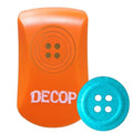 An orange object with the word "DECOP" written on it, and a blue button next to it.