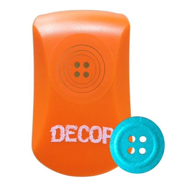 An orange object with the word "DECOR" written on it, and a blue button next to it.