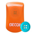 An orange object with the word "DECOR" written on it, and a blue button next to it.