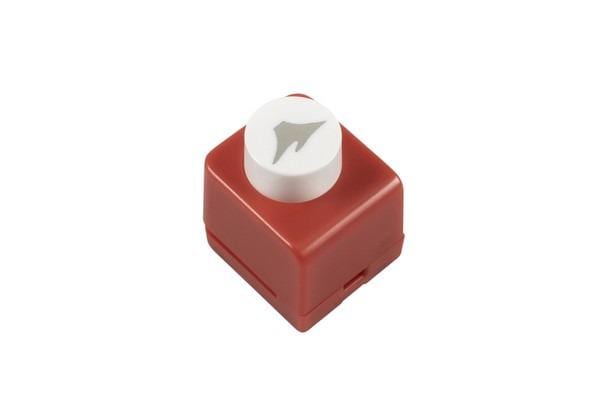 A red plastic object with a white circular cap on top, sitting on a white background.