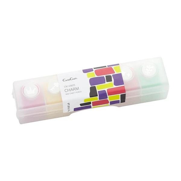 A clear plastic container with a colorful, abstract design on the lid.
