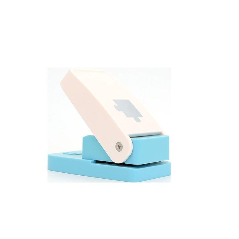 A white and blue plastic tool with a blue and white design on it.