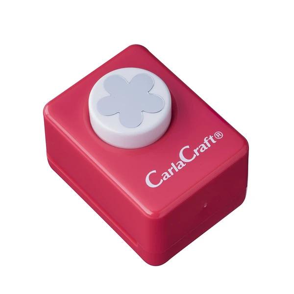 A red plastic tool with a white flower-shaped button on top, labeled "CarlaCraft".