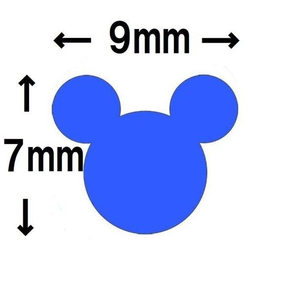 a blue circle shape with a Mickey Mouse-like appearance, accompanied by measurements in millimeters.