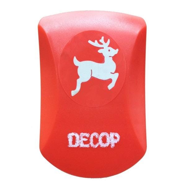A red object with a white deer silhouette and the word "DECOP" printed on it.