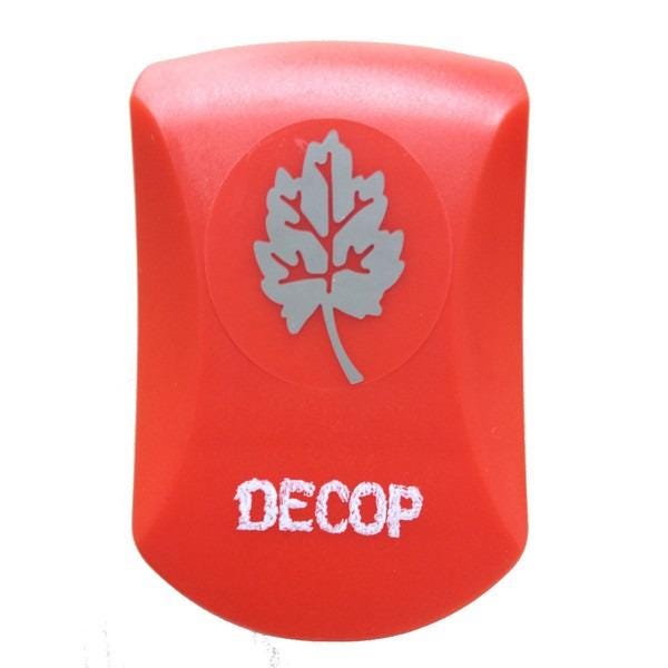 The image is a red object with a white leaf symbol and the word "DECOP" written on it.