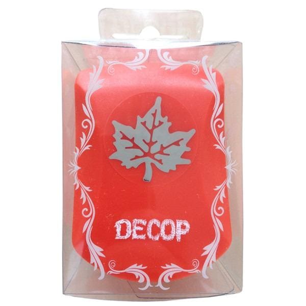 A red and white product packaging with a leaf design and the word "DECOP" printed on it.