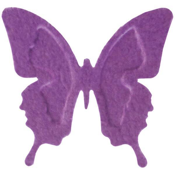 A purple butterfly silhouette against a white background.