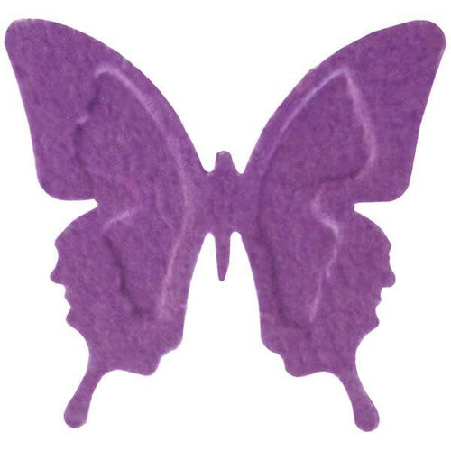 A purple butterfly silhouette against a white background.