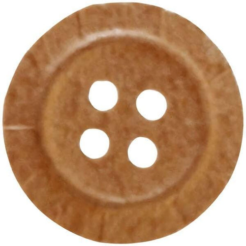 A brown button with four holes, resembling a button or a pin.