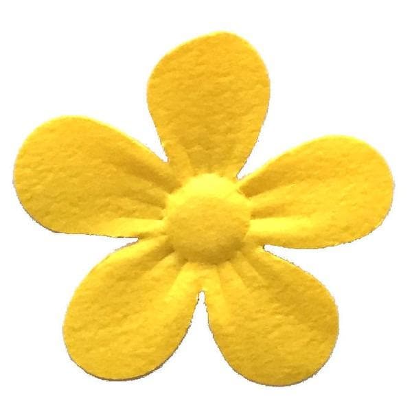 A yellow felt flower with five petals.