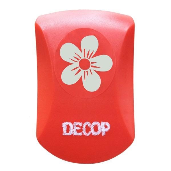 A red object with a white flower design on it, and the word "DECOP" written on it.