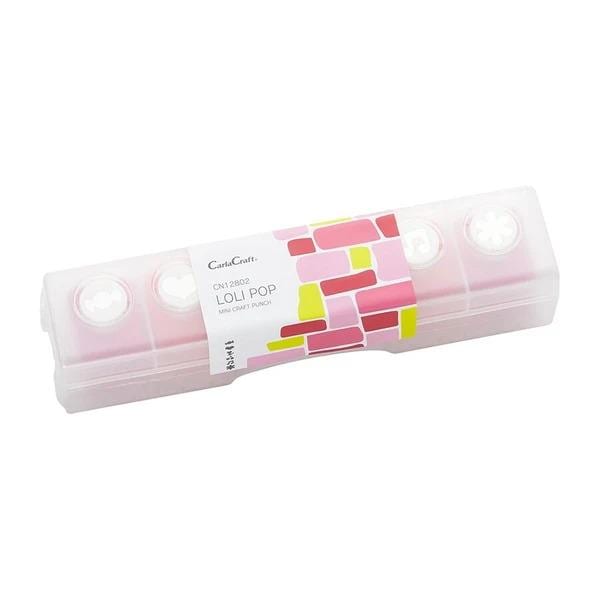 A clear plastic container with a pink and yellow design, featuring the text "Carla's" and "LOLI POP Mini Miniature Pop" printed on it.