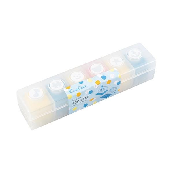 A clear plastic container with six compartments, each containing a different colored liquid. The container has a label with a polka dot pattern and text that reads "Pop Star".