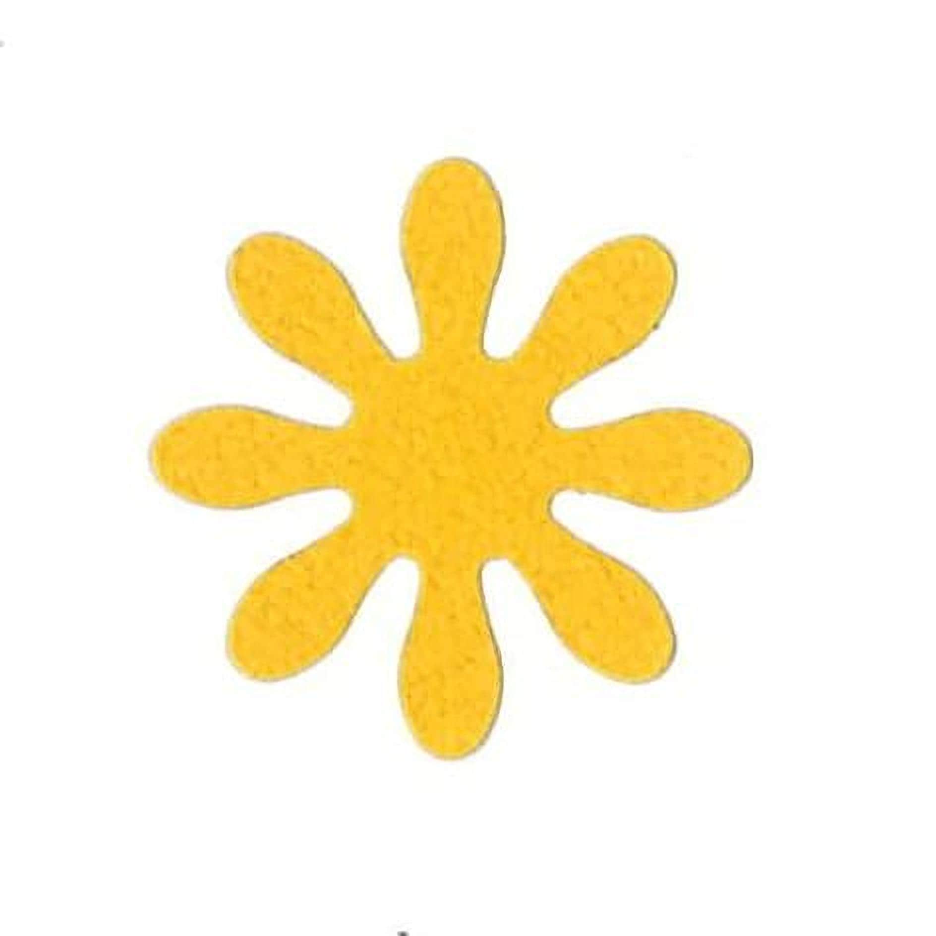 A yellow flower-shaped object with six petals.