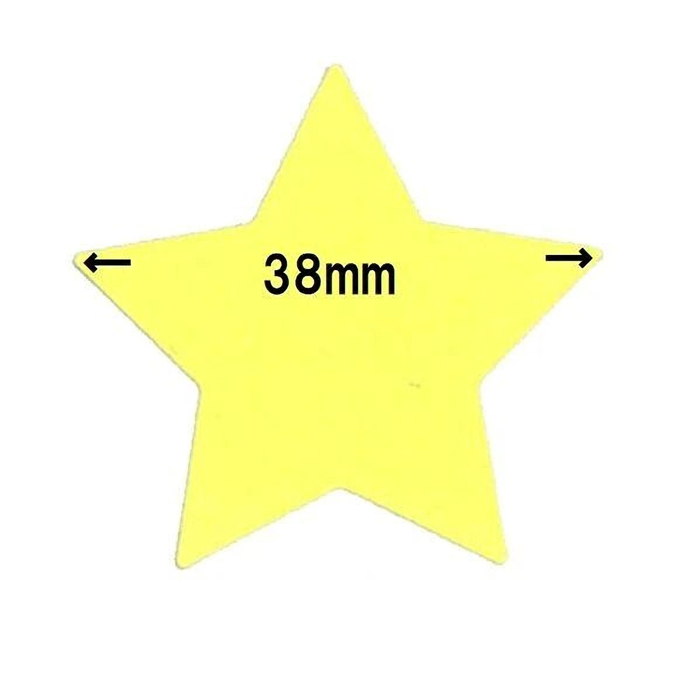 A yellow star-shaped object with the text "38mm" written on it.