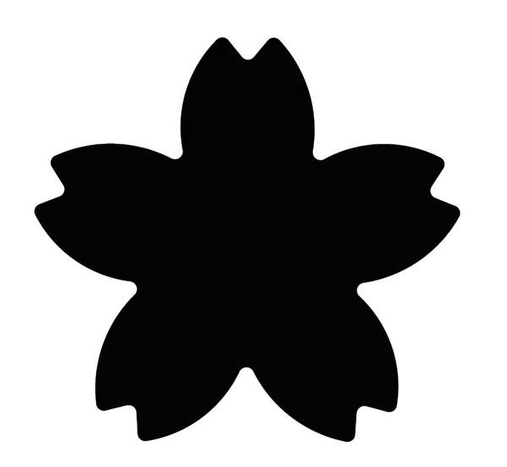 A simple black silhouette of a flower or leaf shape.