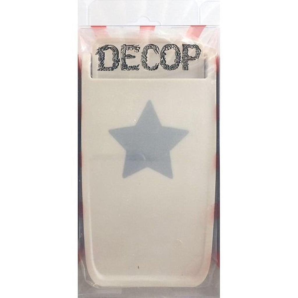 a white object with a star-shaped design on it, which appears to be a product packaging.