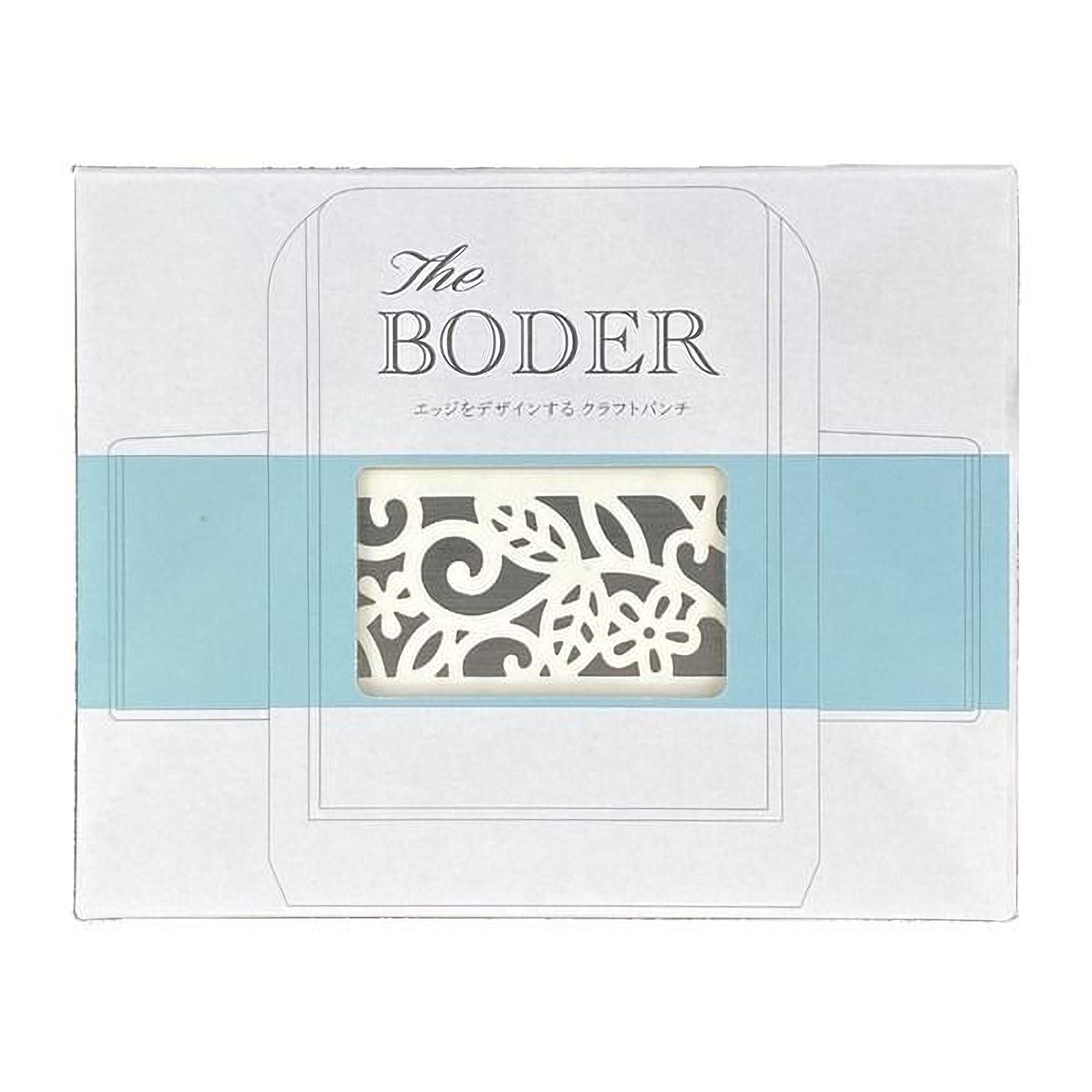 The image is a white box with a blue stripe, containing a printed design with a floral pattern.