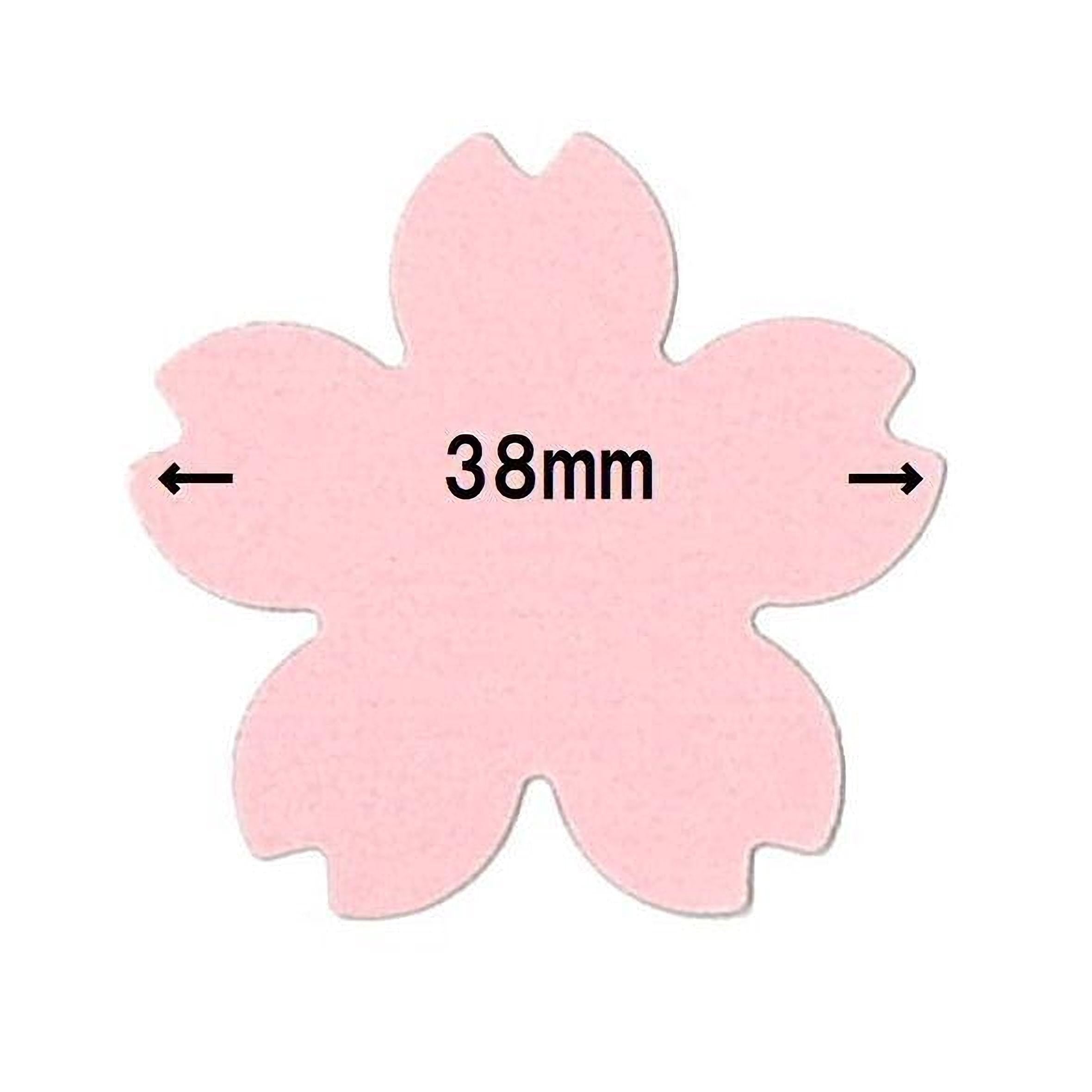 A pink flower-shaped object with the text "38mm" indicating its size.