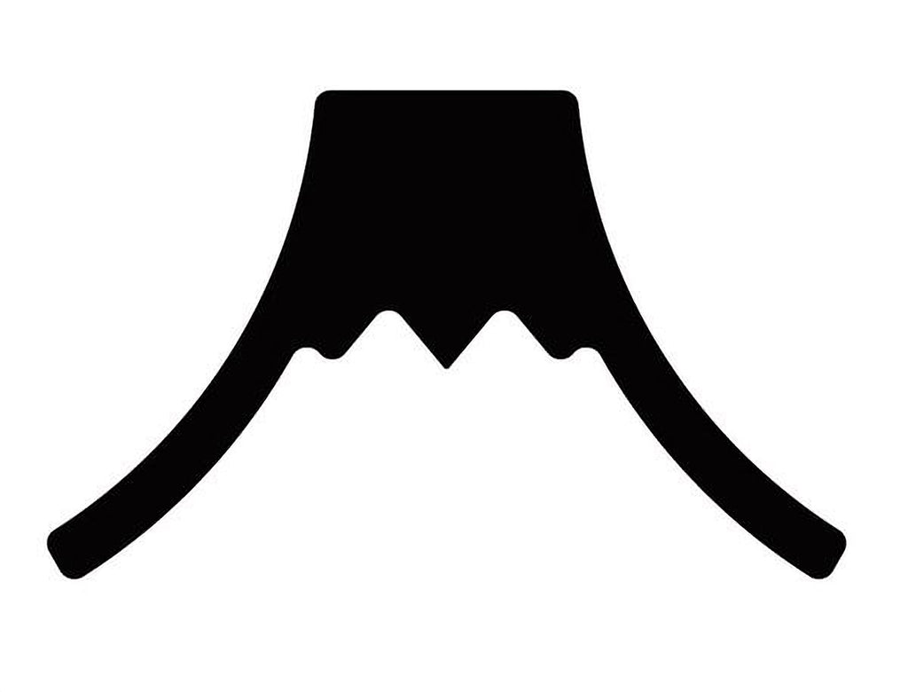 A simple black and white silhouette of a mountain or hill.