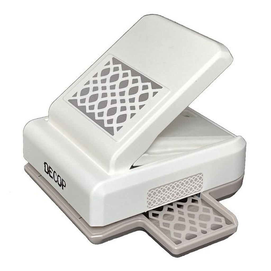 A white and gray electronic device with a geometric pattern on the front, which appears to be a printer or scanner.