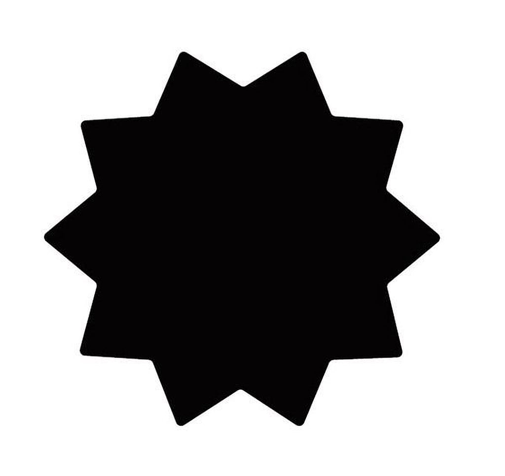 A simple black star-shaped graphic.