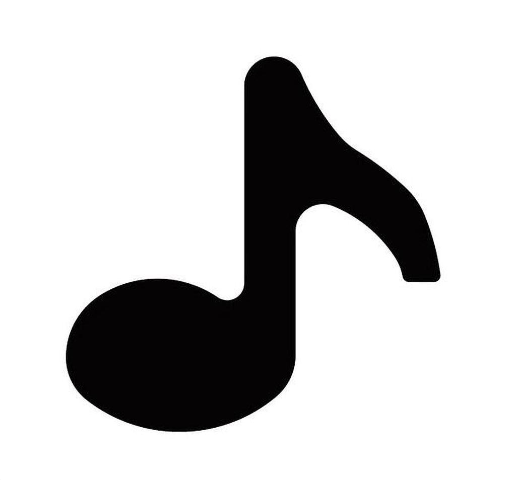 A simple black silhouette of a musical note.