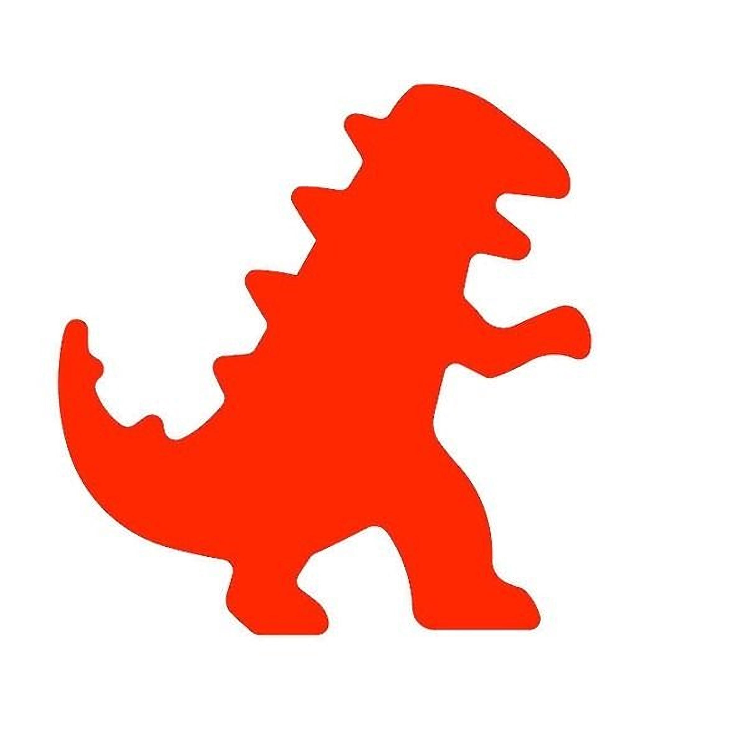 A red silhouette of a dinosaur or mythical creature.