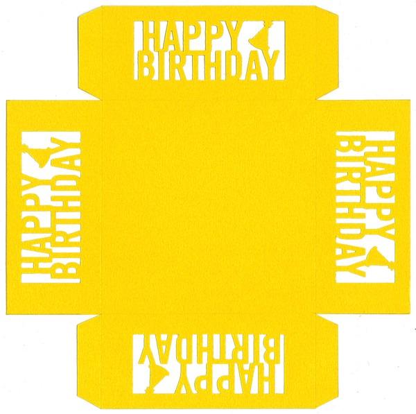 The image is a yellow box with the text "HAPPY BIRTHDAY" cut out in white.