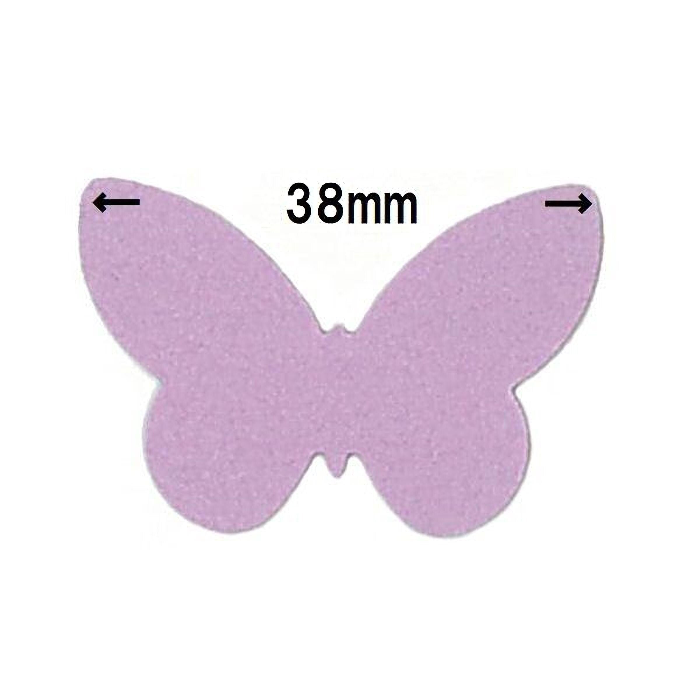 A purple butterfly-shaped object with the text "38mm" indicating its size.