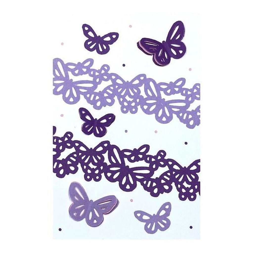 a repeating pattern of purple butterflies against a white background.