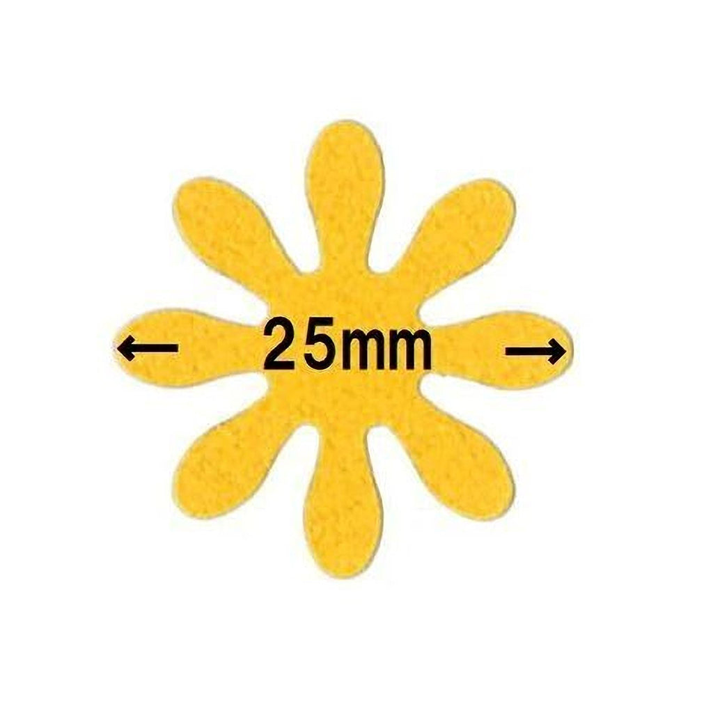 A yellow flower-shaped object with the text "25mm" written on it.