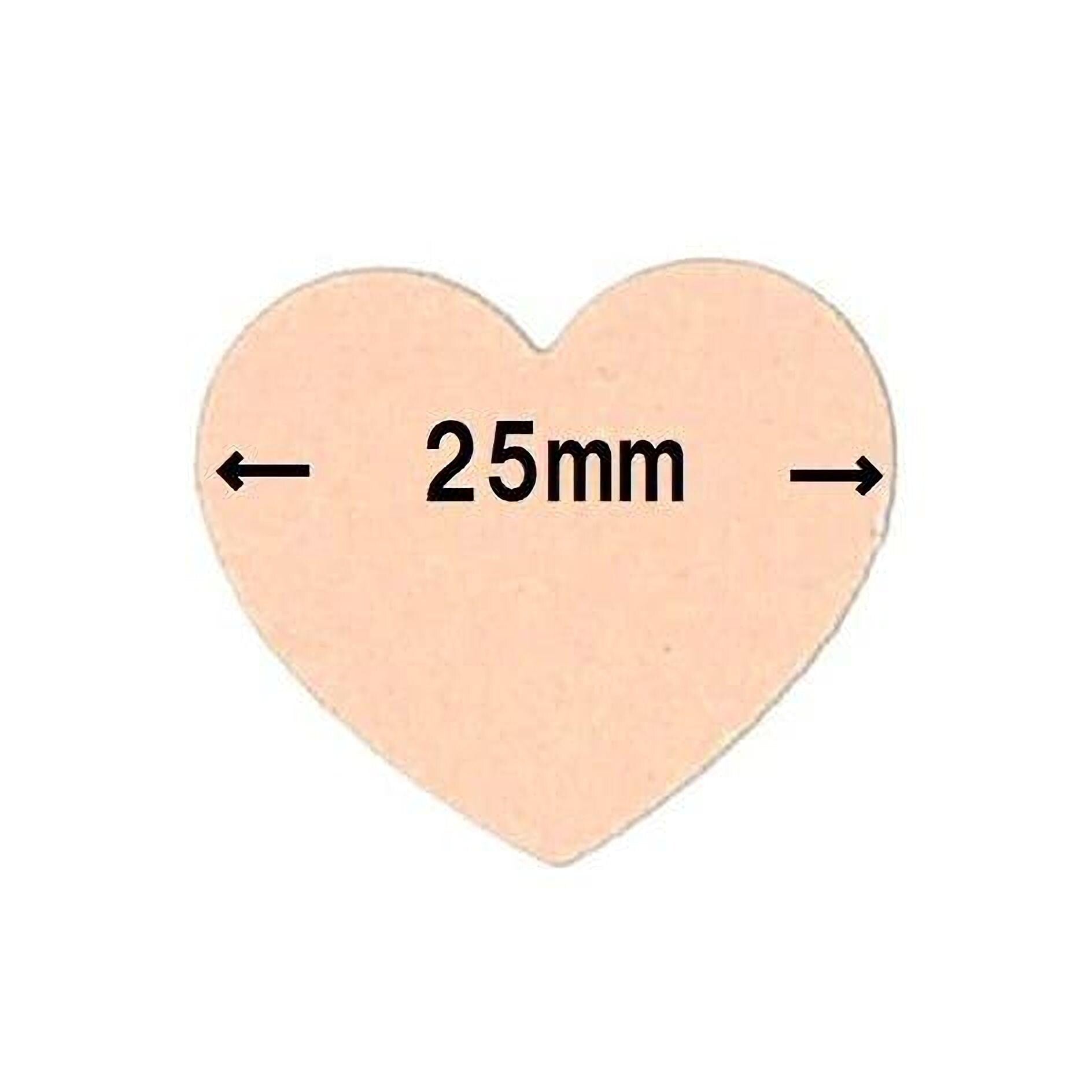 a heart-shaped object with the text "25mm" indicating its size.