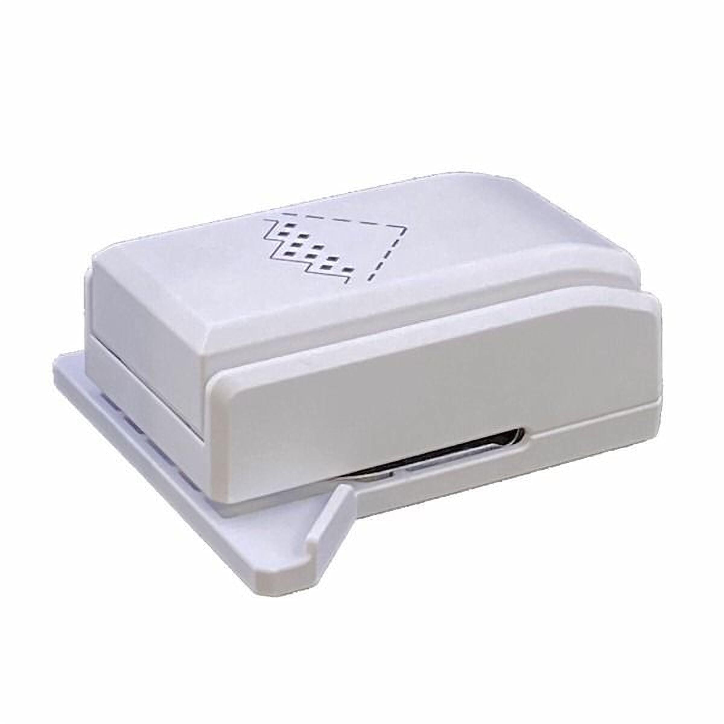 A white, rectangular object with a black geometric design on it.