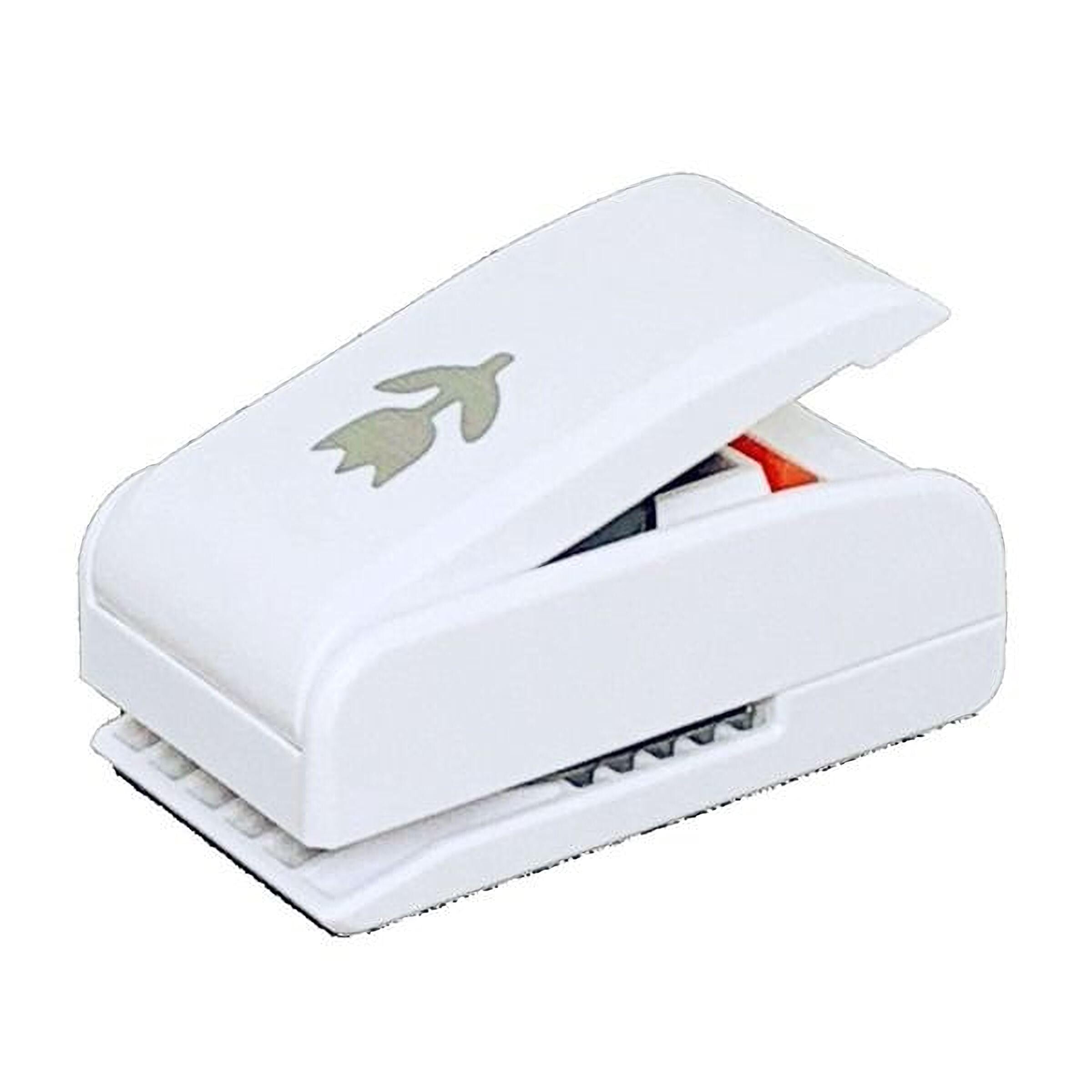 A white, rectangular, and flat-shaped object with a small, green bird-like symbol on it.