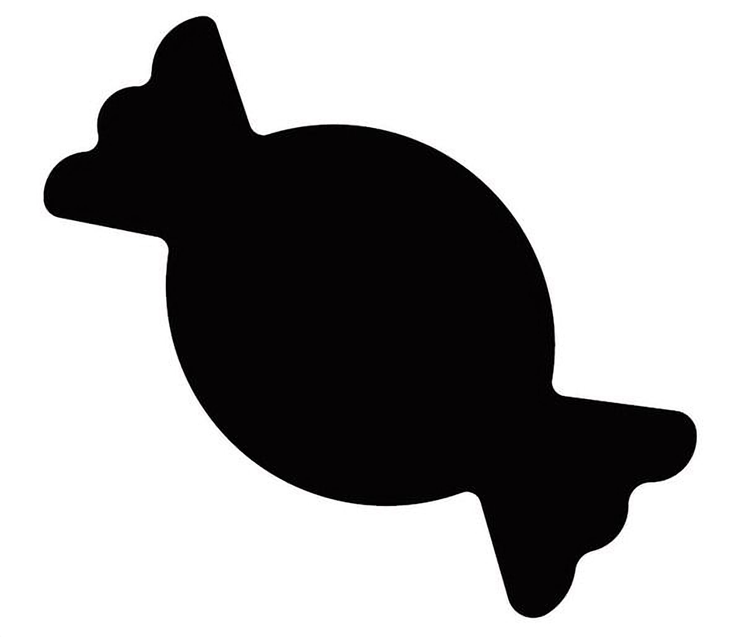 A black silhouette of a candy wrapper or wrapper shape.