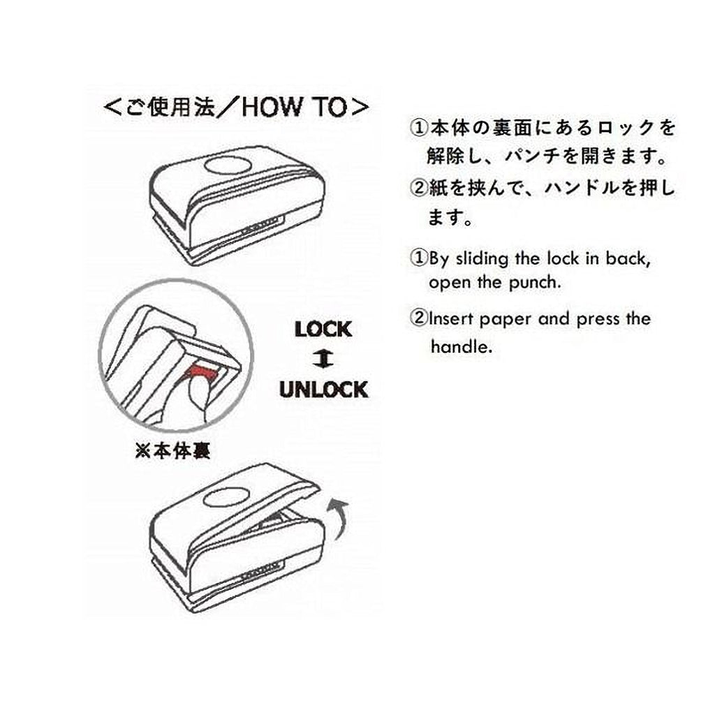 The image is a step-by-step guide with illustrations and text, providing instructions on how to use a particular object, such as a punch or a tool.