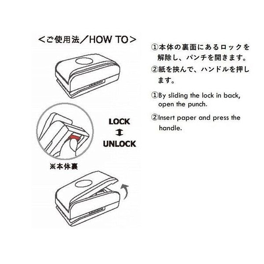 The image is a step-by-step guide with illustrations and text, providing instructions on how to use a particular object, such as a punch or a tool.