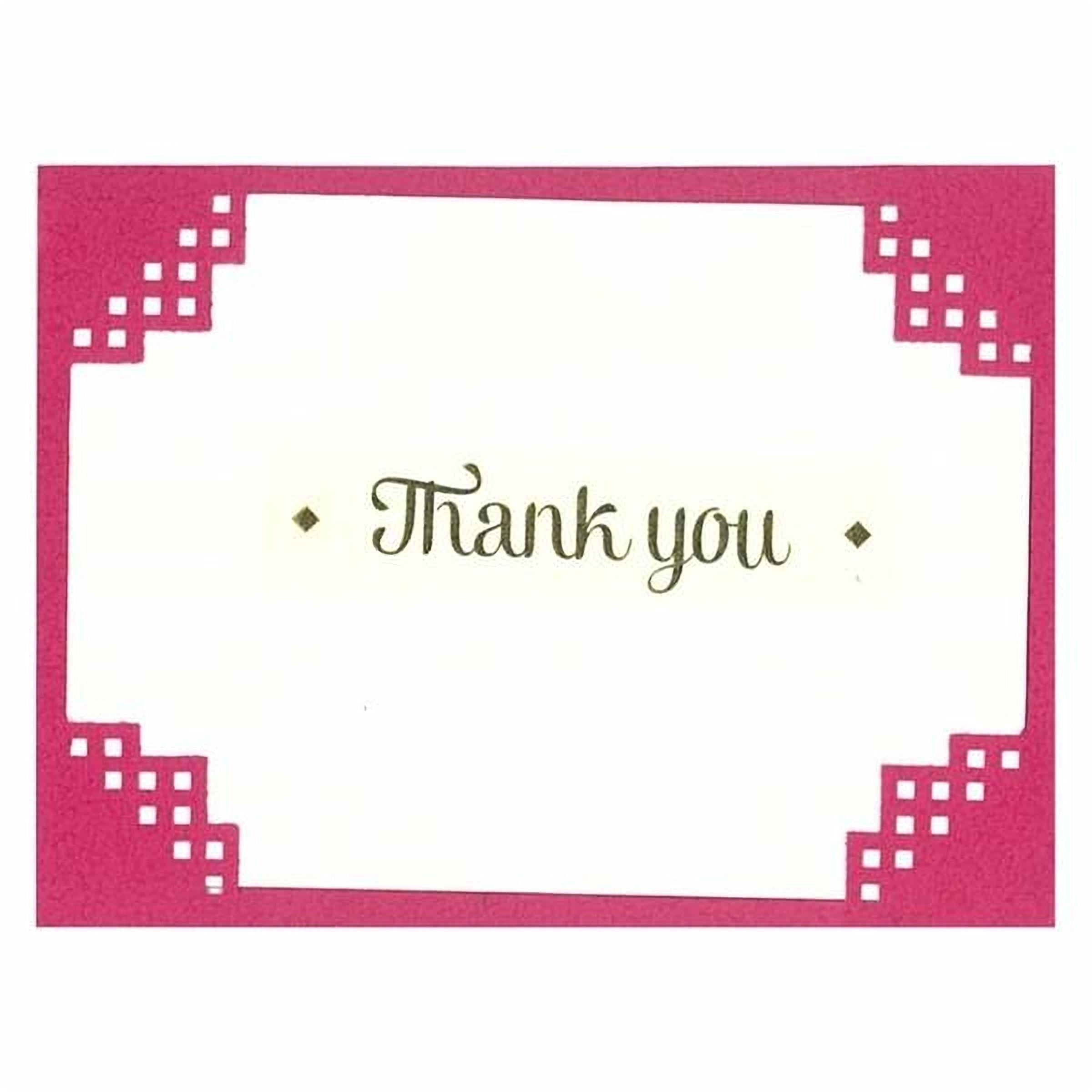a pink frame with a white border, and inside the frame, there is a message that says "Thank you".
