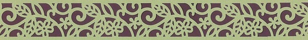 a repeating pattern of purple and green swirls and shapes, creating a visually striking and intricate design.