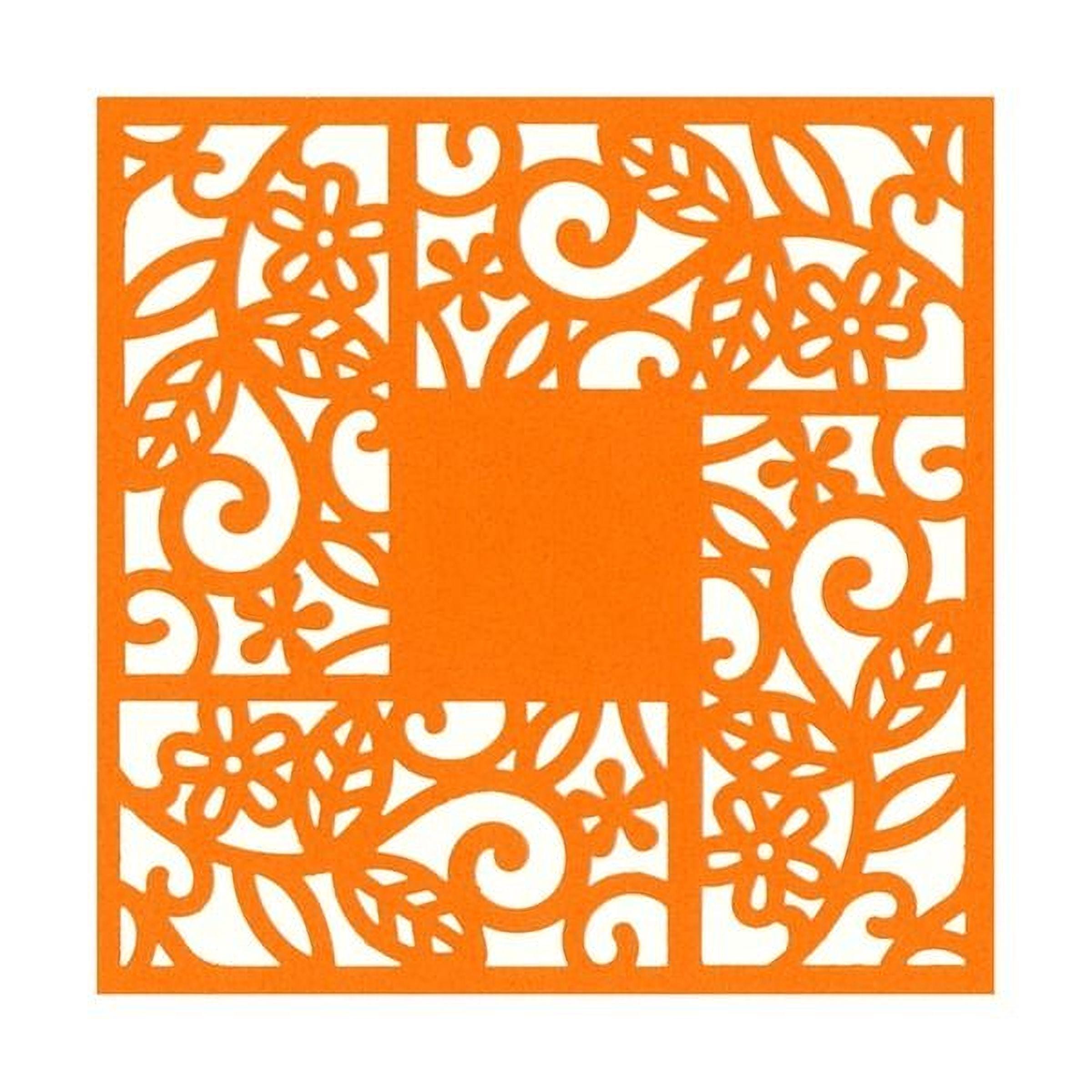 an intricate orange and white pattern with floral and leaf designs, creating a visually striking and decorative design.