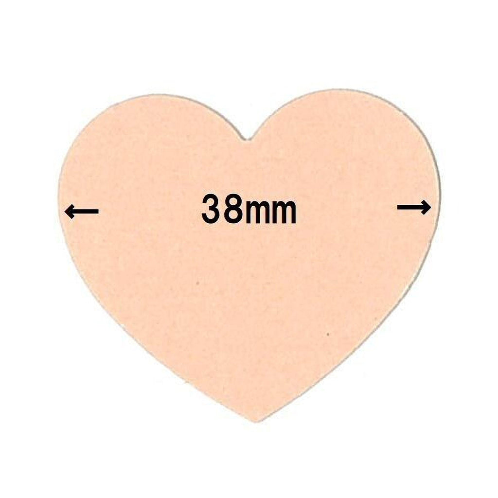 a heart-shaped object with the text "38mm" indicating its size.