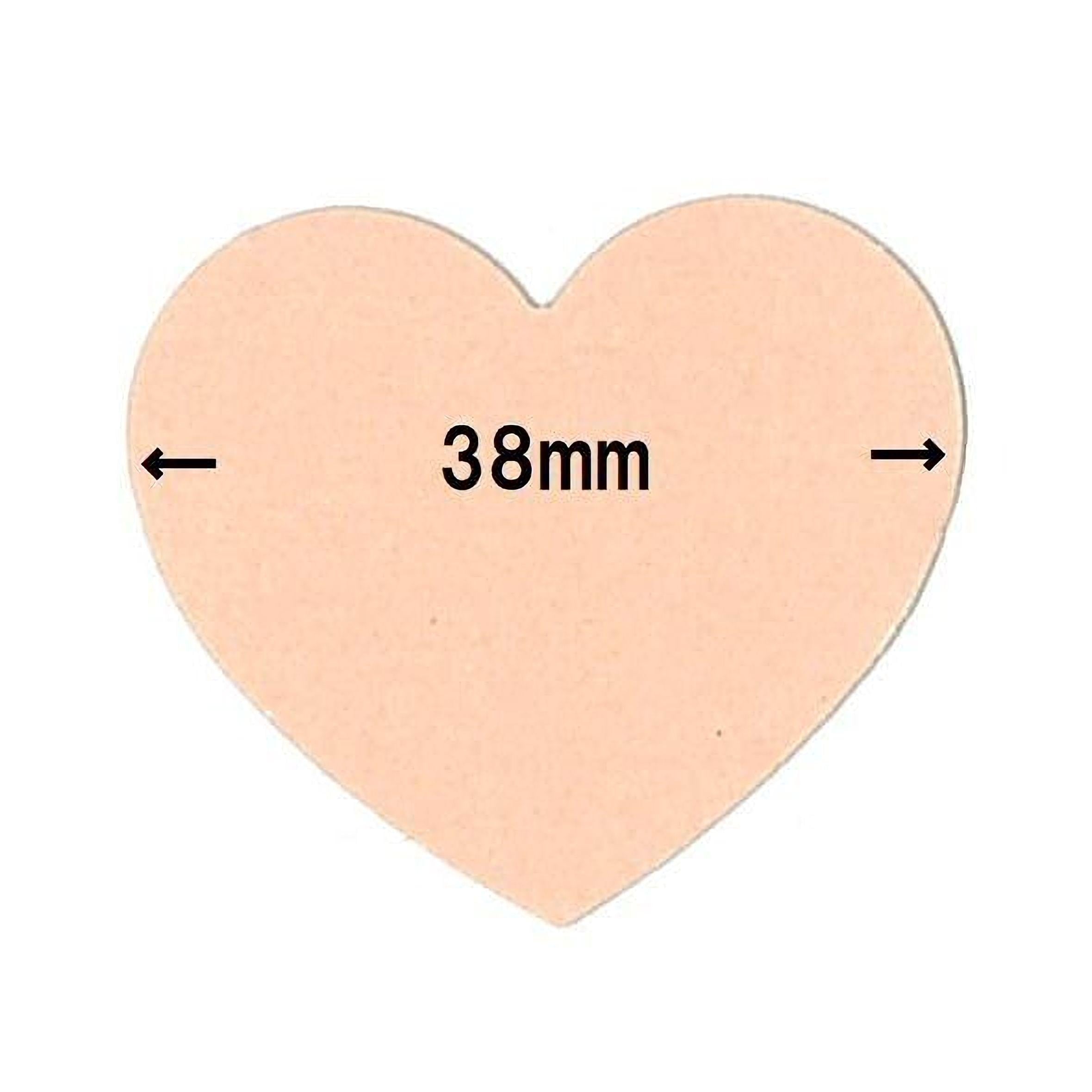 a heart-shaped object with the text "38mm" indicating its size.