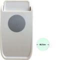 a white plastic object with a grey circle on it, and there is a smaller circle with measurements next to it.